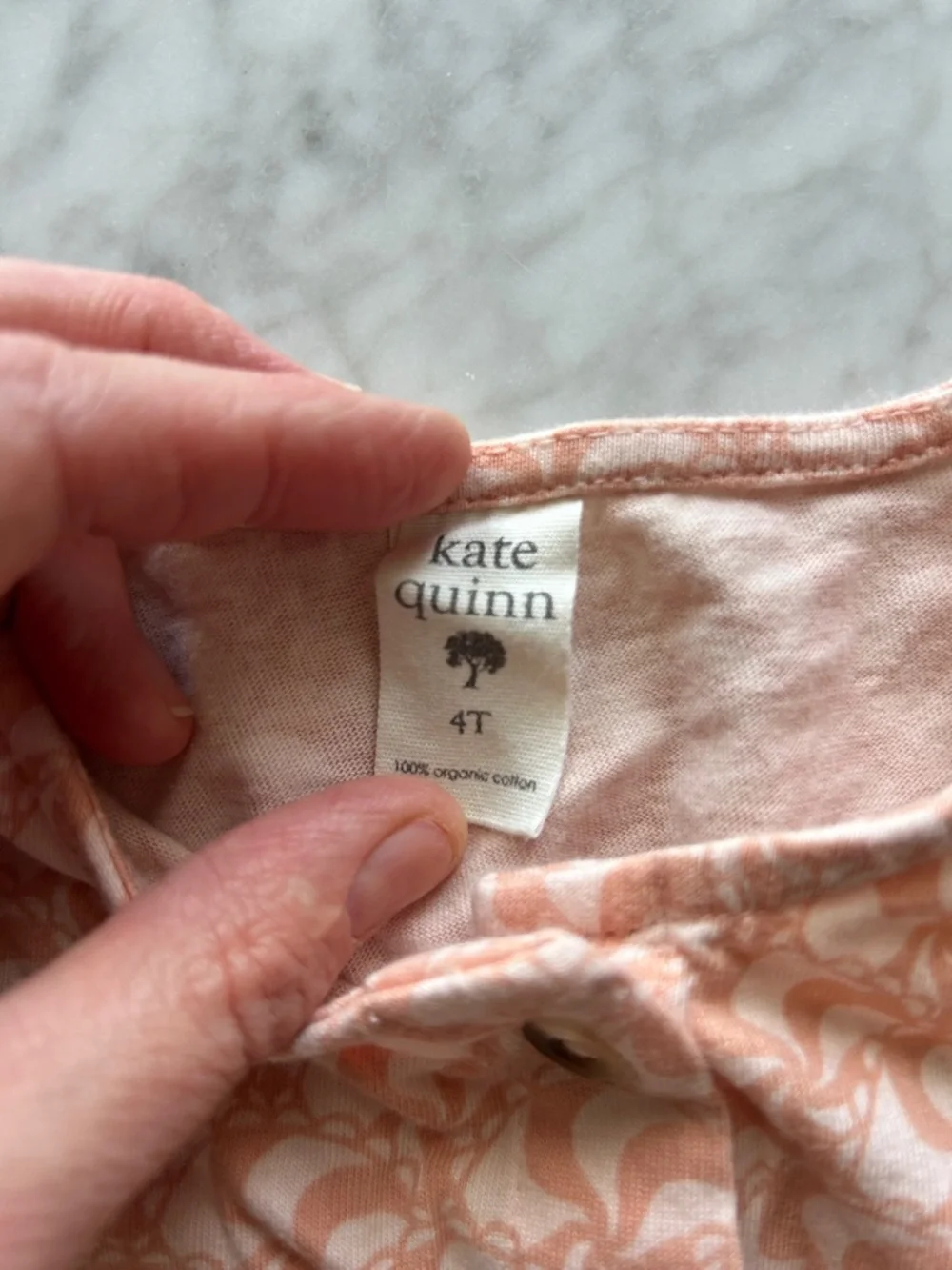 Kate Quinn Girls' Peach Print Ruffle Romper with Waist Tie size 4T